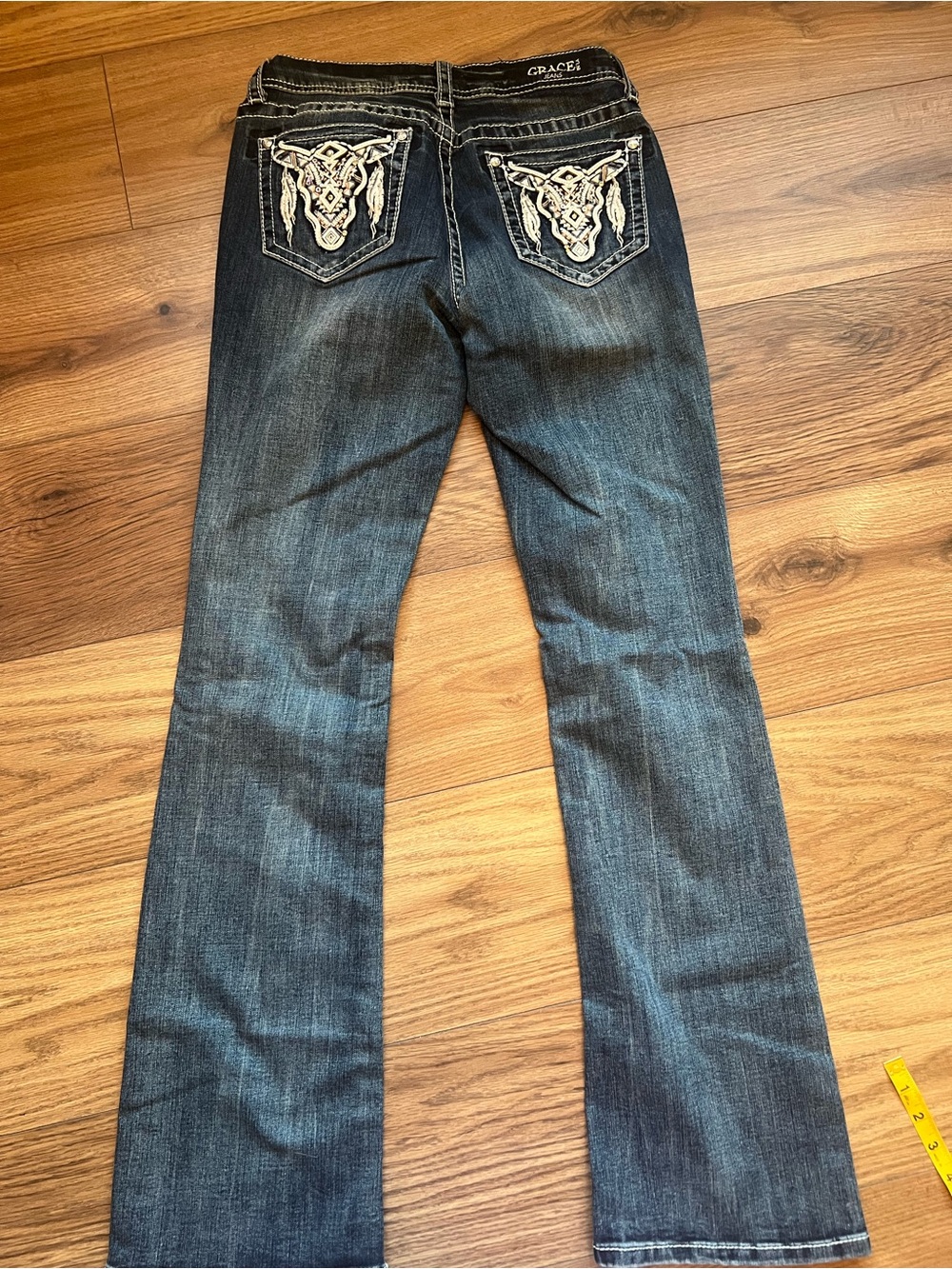 Grace in LA Steer Skull Embroidered Bootcut Jeans Size 28 Western Y2K